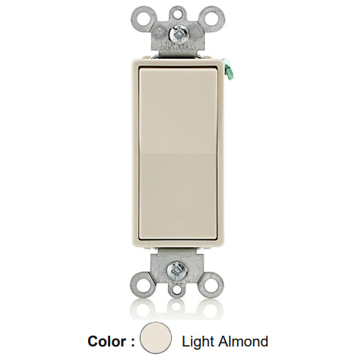 Leviton 5604-2T, 4-Way Decora Rocker Switch, Residential Grade, 15 Amp, 120/277 Volt, Grounding, Back and Side Wired, Light Almond