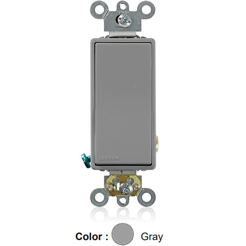 Leviton 5621-2GY, Single Pole Decora Plus AC Quiet Rocker Switch, Commercial Specification Grade, 20 Amp, 120/277 Volt, Self-Grounding, Back and Side Wired, Gray