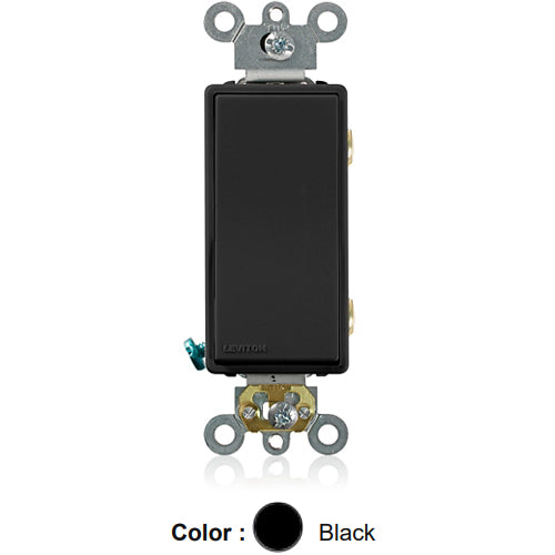 Leviton 5622-2E, Double Pole Decora Plus AC Quiet Rocker Switch, Commercial Specification Grade, 20 Amp, 120/277 Volt, Self-Grounding, Back and Side Wired, Black