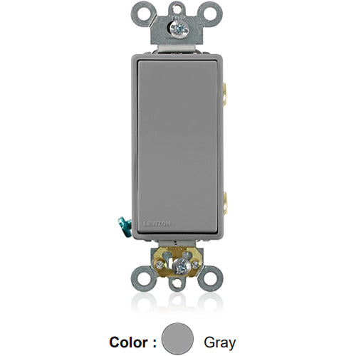 Leviton 5622-2GY, Double Pole Decora Plus AC Quiet Rocker Switch, Commercial Specification Grade, 20 Amp, 120/277 Volt, Self-Grounding, Back and Side Wired, Gray
