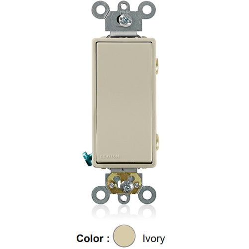 Leviton 5622-2I, Double Pole Decora Plus AC Quiet Rocker Switch, Commercial Specification Grade, 20 Amp, 120/277 Volt, Self-Grounding, Back and Side Wired, Ivory