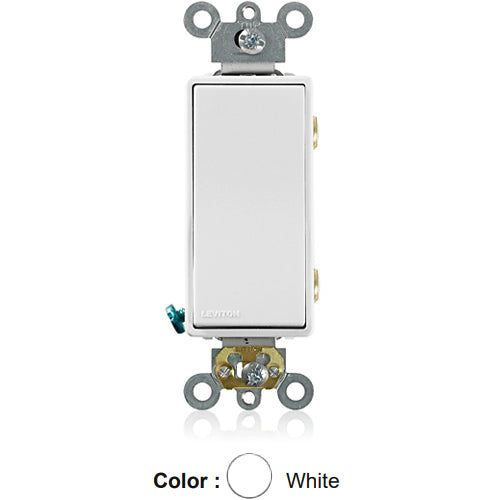 Leviton 5622-2W, Double Pole Decora Plus AC Quiet Rocker Switch, Commercial Specification Grade, 20 Amp, 120/277 Volt, Self-Grounding, Back and Side Wired, White