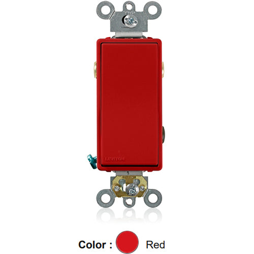 Leviton 5623-2R, 3-Way Decora Plus AC Quiet Rocker Switch, Commercial Specification Grade, 20 Amp, 120/277 Volt, Self-Grounding, Back and Side Wired, Red