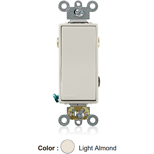 Leviton 5623-2T, 3-Way Decora Plus AC Quiet Rocker Switch, Commercial Specification Grade, 20 Amp, 120/277 Volt, Self-Grounding, Back and Side Wired, Light Almond