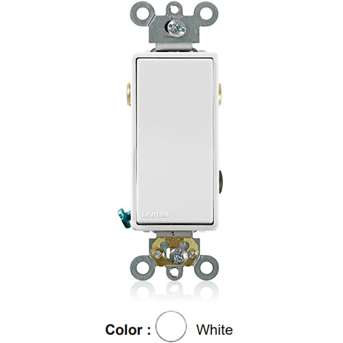 Leviton 5623-2W, 3-Way Decora Plus AC Quiet Rocker Switch, Commercial Specification Grade, 20 Amp, 120/277 Volt, Self-Grounding, Back and Side Wired, White