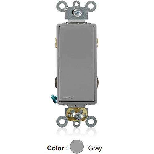 Leviton 5624-2GY, 4-Way Decora Plus AC Quiet Rocker Switch, Commercial Specification Grade, 20 Amp, 120/277 Volt, Self-Grounding, Back and Side Wired, Gray