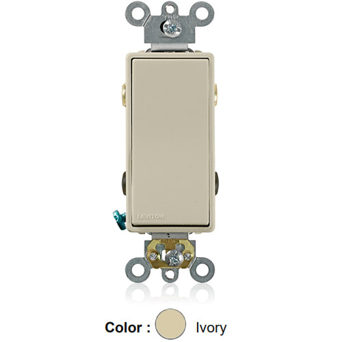 Leviton 5624-2I, 4-Way Decora Plus AC Quiet Rocker Switch, Commercial Specification Grade, 20 Amp, 120/277 Volt, Self-Grounding, Back and Side Wired, Ivory