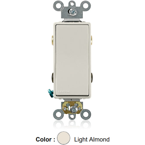 Leviton 5624-2T, 4-Way Decora Plus AC Quiet Rocker Switch, Commercial Specification Grade, 20 Amp, 120/277 Volt, Self-Grounding, Back and Side Wired, Light Almond