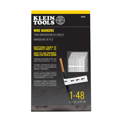 Klein Tools 56250, Wire Marker Book, 1-48, Black Print on White