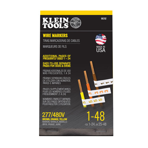 Klein Tools 56252, Wire Marker Book, 277/480V, 3 Phase Color Numerical Markers 1 – 48