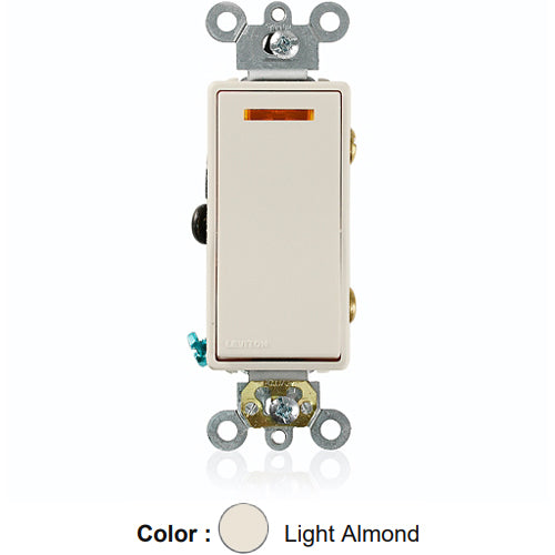 Leviton 5633-2T, Decora Plus 3-Way AC Quiet Rocker Switch, Lighted Handle - Illuminated OFF, Commercial Grade, 20 Amp, 120 Volt, Self-Grounding, Back and Side Wired, Light Almond