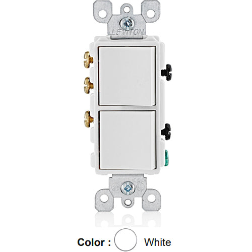 Leviton 5641-W, Decora Single-Pole/3-Way AC Combination Switch, Residential Grade, 15 Amp, 120/277 Volt, Grounding, Side Wired, White