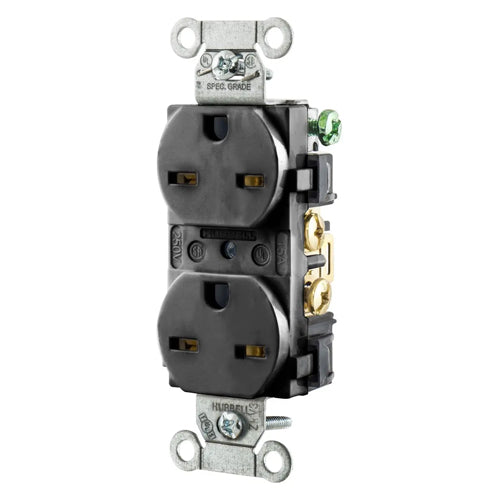 Hubbell-PRO 5662BK, Heavy Duty Duplex Receptacles, Smooth Nylon Face, Back and Side Wired, 15A 250V, 6-15R, 2-Pole 3-Wire Grounding, Black