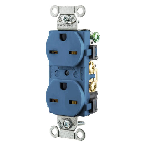 Hubbell-PRO 5662BL, Heavy Duty Duplex Receptacles, Smooth Nylon Face, Back and Side Wired, 15A 250V, 6-15R, 2-Pole 3-Wire Grounding, Blue