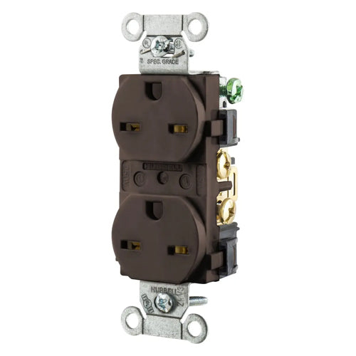 Hubbell-PRO 5662B, Heavy Duty Duplex Receptacles, Smooth Nylon Face, Back and Side Wired, 15A 250V, 6-15R, 2-Pole 3-Wire Grounding, Brown