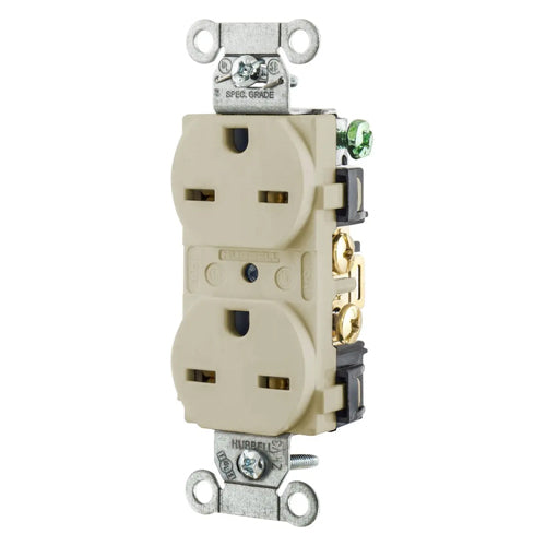 Hubbell-PRO 5662IV, Heavy Duty Duplex Receptacles, Smooth Nylon Face, Back and Side Wired, 15A 250V, 6-15R, 2-Pole 3-Wire Grounding, Ivory