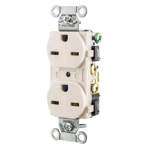 Hubbell-PRO 5662LA, Heavy Duty Duplex Receptacles, Smooth Nylon Face, Back and Side Wired, 15A 250V, 6-15R, 2-Pole 3-Wire Grounding, Light Almond