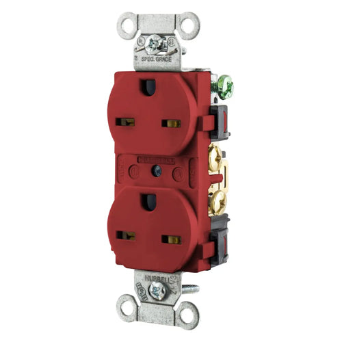 Hubbell-PRO 5662R, Heavy Duty Duplex Receptacles, Smooth Nylon Face, Back and Side Wired, 15A 250V, 6-15R, 2-Pole 3-Wire Grounding, Red