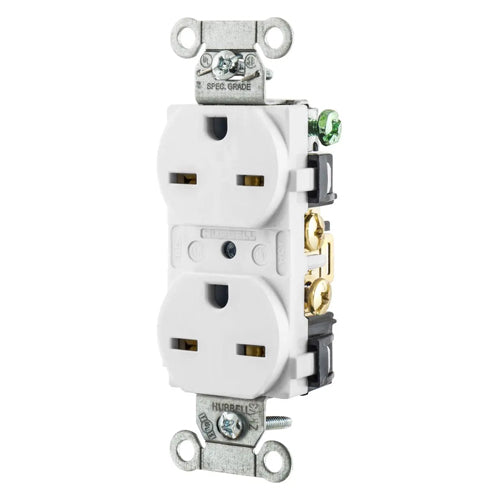 Hubbell-PRO 5662WHI, Heavy Duty Duplex Receptacles, Smooth Nylon Face, Back and Side Wired, 15A 250V, 6-15R, 2-Pole 3-Wire Grounding, White