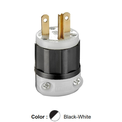Leviton 5666-C, Straight Blade Plug, Industrial Grade, 15A 250V, NEMA 6-15P, 2-Pole, 3-Wire, Grounding, Black/White