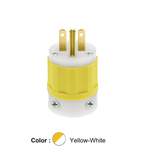 Leviton 5666-CY, Straight Blade Plug, Industrial Grade, 15A 250V, NEMA 6-15P, 2-Pole, 3-Wire, Grounding, Yellow/White