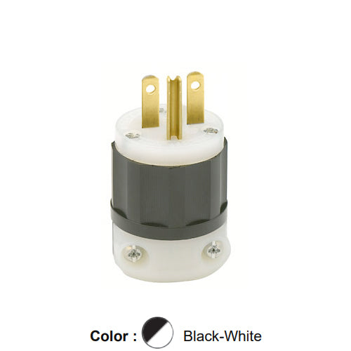 Leviton 5666-PLC, Straight Blade Plug, Industrial Grade, Power Indication, 15A 250V, NEMA 6-15P, 2-Pole, 3-Wire, Grounding, Black/White