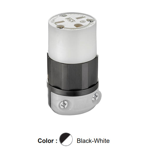 Leviton 5669-C, Straight Blade Connector, Industrial Grade, 15A 250V, NEMA 6-15R, 2-Pole, 3-Wire, Grounding, Black/White