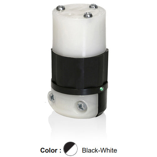 Leviton 5669-PLC, Straight Blade Connector, Industrial Grade, Power Indication, 15A 250V, NEMA 6-15R, 2-Pole, 3-Wire, Grounding, Black/White