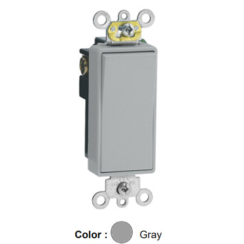 Leviton 5691-2GY, Single Pole Decora Plus AC Quiet Rocker Switch, Commercial Specification Grade, 15 Amp, 120/277 Volt, Self-Grounding, Back and Side Wired, Gray