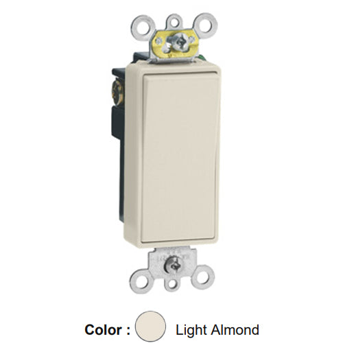 Leviton 5691-2T, Single Pole Decora Plus AC Quiet Rocker Switch, Commercial Specification Grade, 15 Amp, 120/277 Volt, Self-Grounding, Back and Side Wired, Light Almond