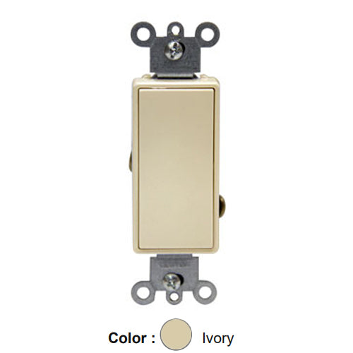 Leviton 5691-CI, Decora Plus Single Pole AC Quiet Rocker Switch, Commercial Specification Grade, 15 Amp, 347 Volt, Canadian, Back and Side Wired, Ivory