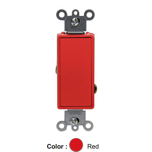 Leviton 5691-CR, Decora Plus Single Pole AC Quiet Rocker Switch, Commercial Specification Grade, 15 Amp, 347 Volt, Canadian, Back and Side Wired, Red