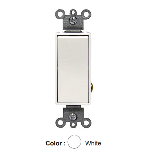 Leviton 5691-CW, Decora Plus Single Pole AC Quiet Rocker Switch, Commercial Specification Grade, 15 Amp, 347 Volt, Canadian, Back and Side Wired, White