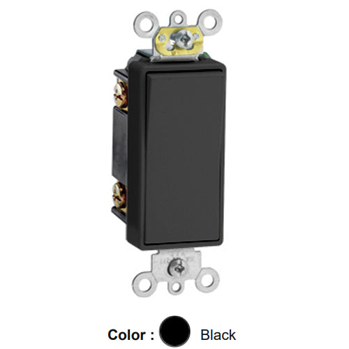 Leviton 5693-2E, Decora Plus 3-Way AC Quiet Rocker Switch, Commercial Specification Grade, 15 Amp, 120/277 Volt, Self-Grounding, Back and Side Wired, Black