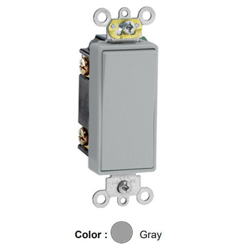 Leviton 5693-2GY, Decora Plus 3-Way AC Quiet Rocker Switch, Commercial Specification Grade, 15 Amp, 120/277 Volt, Self-Grounding, Back and Side Wired, Gray
