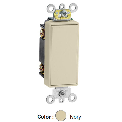 Leviton 5693-2I, Decora Plus 3-Way AC Quiet Rocker Switch, Commercial Specification Grade, 15 Amp, 120/277 Volt, Self-Grounding, Back and Side Wired, Ivory