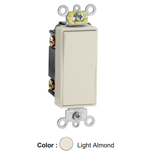 Leviton 5693-2T, Decora Plus 3-Way AC Quiet Rocker Switch, Commercial Specification Grade, 15 Amp, 120/277 Volt, Self-Grounding, Back and Side Wired, Light Almond