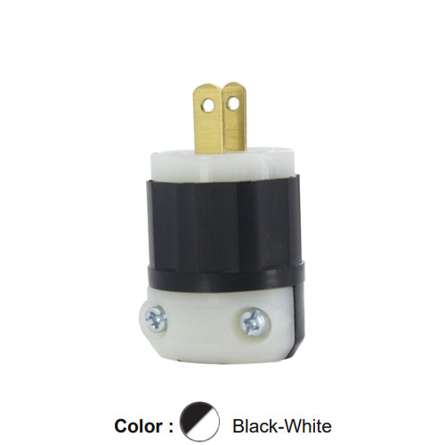 Leviton 5866-C, Straight Blade Plug, Industrial Grade, 15A 125V, NEMA 1-15P, 2-Pole, 2-Wire, Non-Grounding, Black/White