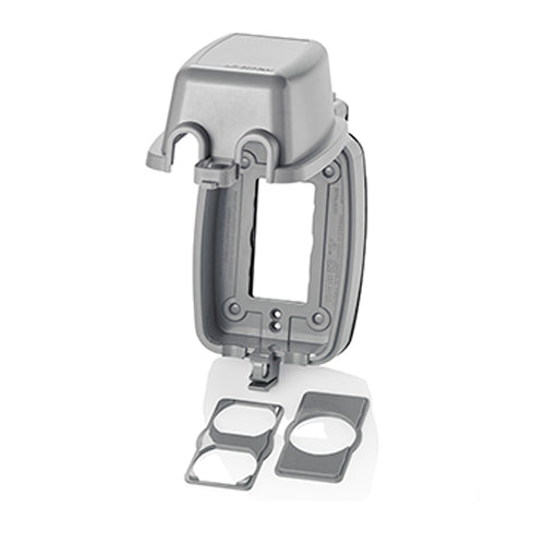 Leviton 5980-UGY, 1-Gang Extra Duty Weatherproof While-In-Use Cover for GFCI/Decora, Includes Adapter Plates for Duplex and Single Receptacle, Vertical Mounting, Lid, Gray