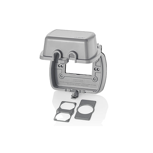 Leviton 5981-UGY, 1-Gang Extra Duty Weatherproof While-In-Use Cover for GFCI/Decora, Includes Adapter Plates for Duplex and Single Receptacle, Horizontal Mounting, Lid, Gray
