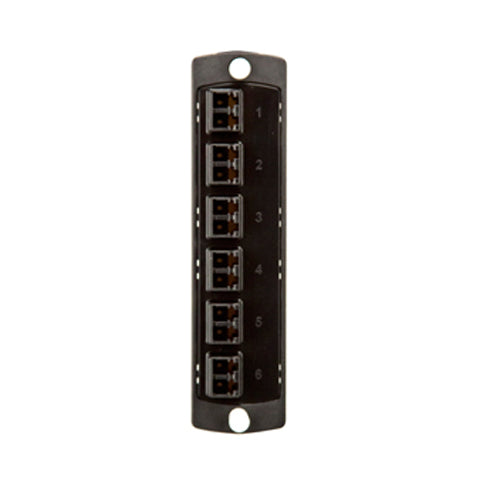 Leviton 5F100-2EL, SDX Precision Molded Fiber Adapter Plate (BLACK), 50/125um Multimode OM2, Duplex LC, 12 Fibers, Zirconia Ceramic Sleeve