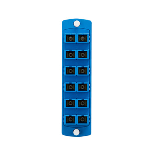 Leviton 5F100-2LC, SDX Precision Molded Fiber Adapter Plate, 12-Fiber, OS2, Duplex SC (Blue), Zirconia Ceramic Sleeve