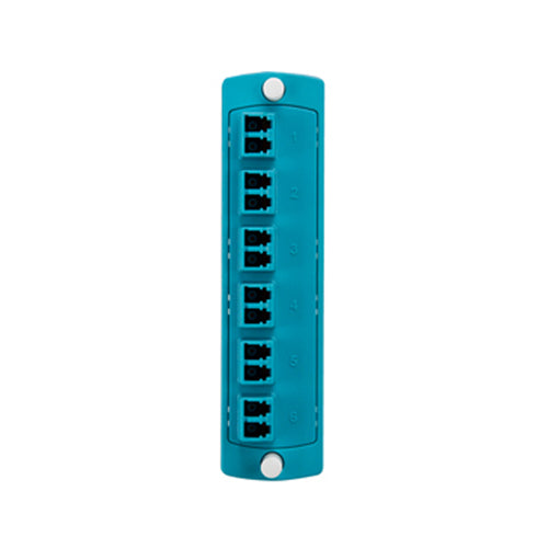 Leviton 5F100-2QL, SDX Precision Molded Fiber Adapter Plate, 12-Fiber, OM3 & OM4, Duplex LC (Aqua), Zirconia Ceramic Sleeve
