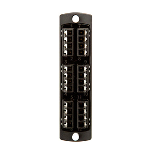Leviton 5F100-4EL, SDX Precision Molded Fiber Adapter Plate (BLACK), 50/125um Multimode OM2, Quad LC, 24 Fibers, Zirconia Ceramic Sleeve