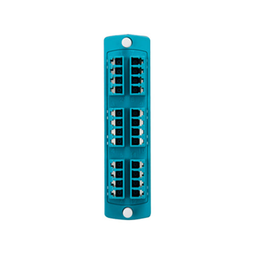 Leviton 5F100-4QL, SDX Precision Molded Fiber Adapter Plate, 24-Fiber, OM3 & 4, Quad LC (Aqua), Zirconia Ceramic Sleeve
