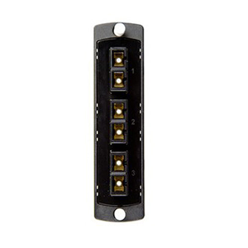 Leviton 5F100-6EC, SDX Precision Molded Fiber Adapter Plate (Black), 50/125um Multimode OM2, Duplex SC, 6 Fibers, Zirconia Ceramic Sleeve