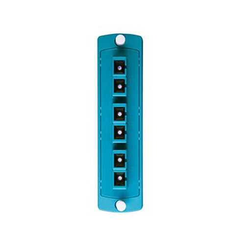 Leviton 5F100-6QC, SDX Precision Molded Fiber Adapter Plate, 6-Fiber, OM3 & OM4, Duplex SC (Aqua), Zirconia Ceramic Sleeve