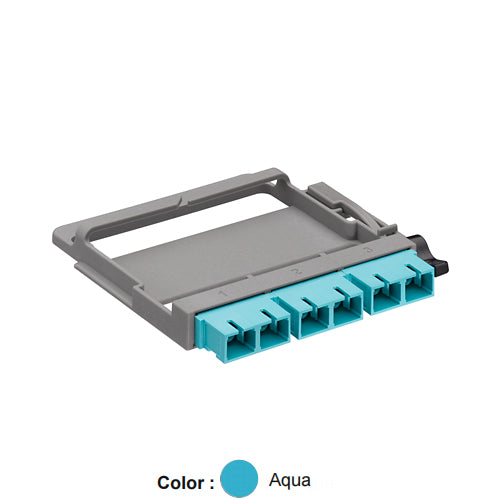 Leviton 5FUHD-6QC, HDX Fiber Optic Adapter Plate, OM3 & OM4, Duplex SC (Aqua), 6 Fibers, Zirconia Ceramic Sleeve
