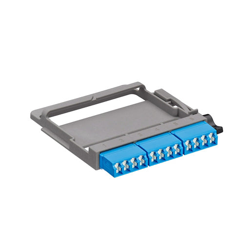 Leviton 5FUHD-SLL, HDX Fiber Optic Adapter Plate, OS2, Quad LC Shuttered (Blue), 12 Fibers, Zirconia Ceramic Sleeve