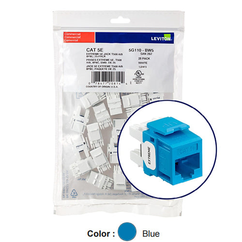 Leviton 5G110-BL5, EXTREME Cat 5e UTP Quickport Jack, 25-Pack, Blue
